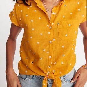 Yellow floral tie front button down